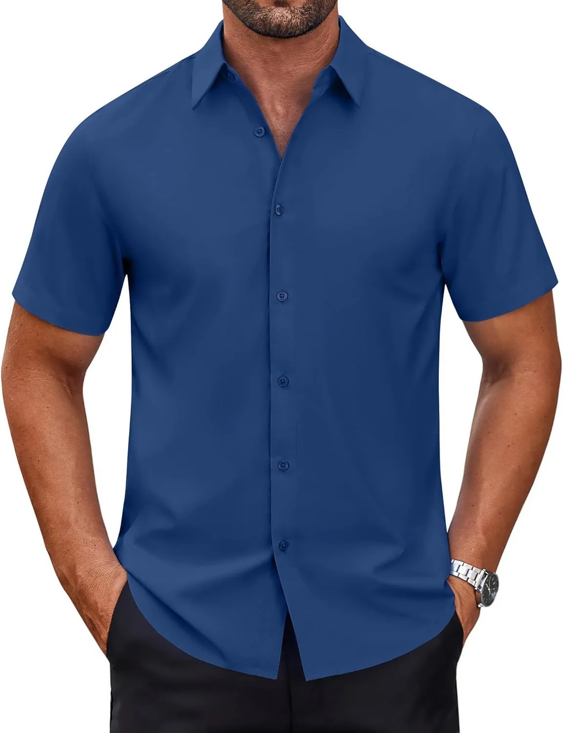 COOFANDY Mens Short Sleeve Dress Shirts Wrinkle Free Casual Button Down Shirts Summer Untucked Dress Shirt