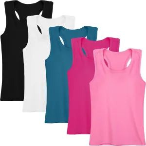 Cooraby 5 Pieces Girls Dance Tank Tops Racerback Sleeveless Tops for Ballet Gymnastics Dancewear