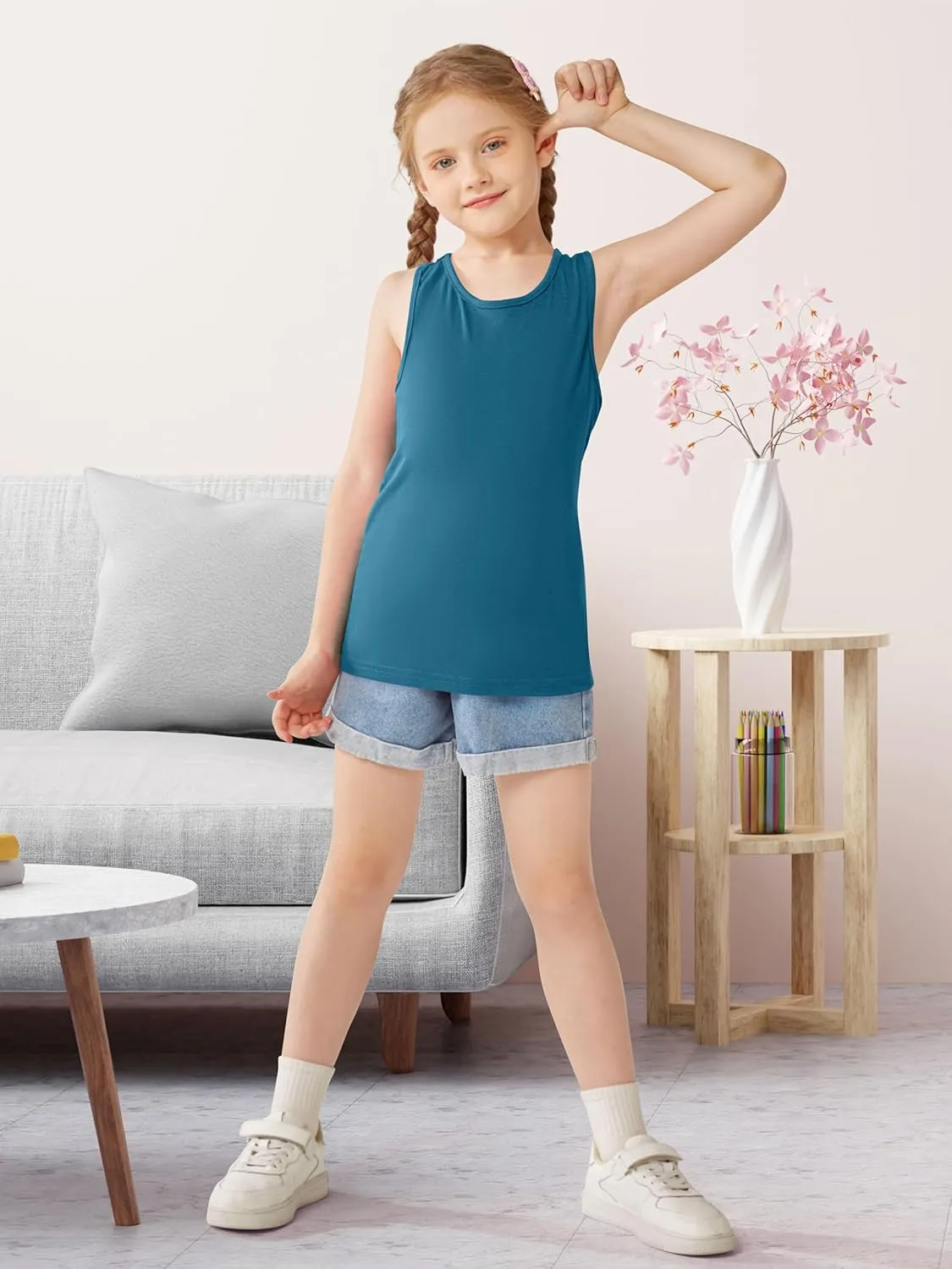 Cooraby 5 Pieces Girls Dance Tank Tops Racerback Sleeveless Tops for Ballet Gymnastics Dancewear