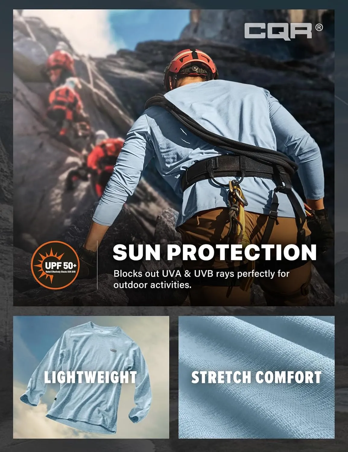 CQR Men's UPF50  Sun Protection Shirts, Quick Dry Long Sleeve Rash Guard, Athletic Running Workout Fishing Cooling Shirts