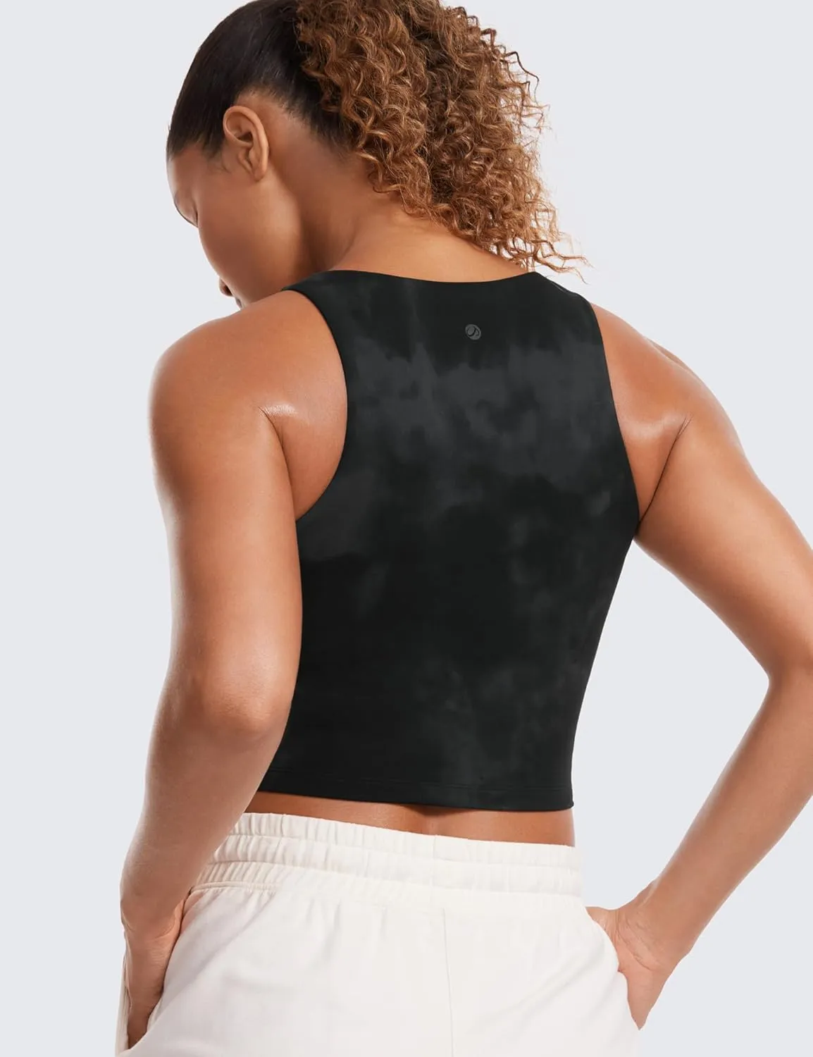 CRZ YOGA Womens Butterluxe Double Lined Cropped Tops High Neck Racerback Tanks Sleeveless Casual Workout Crop Shirts