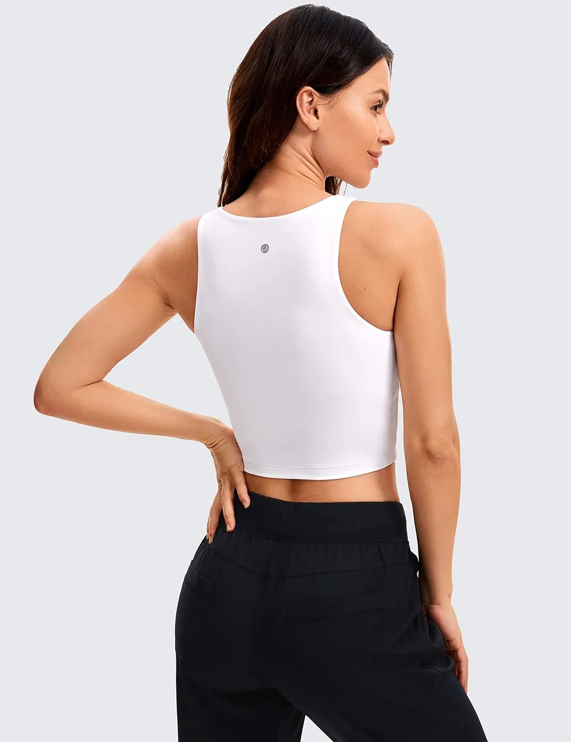 CRZ YOGA Womens Butterluxe Double Lined Cropped Tops High Neck Racerback Tanks Sleeveless Casual Workout Crop Shirts