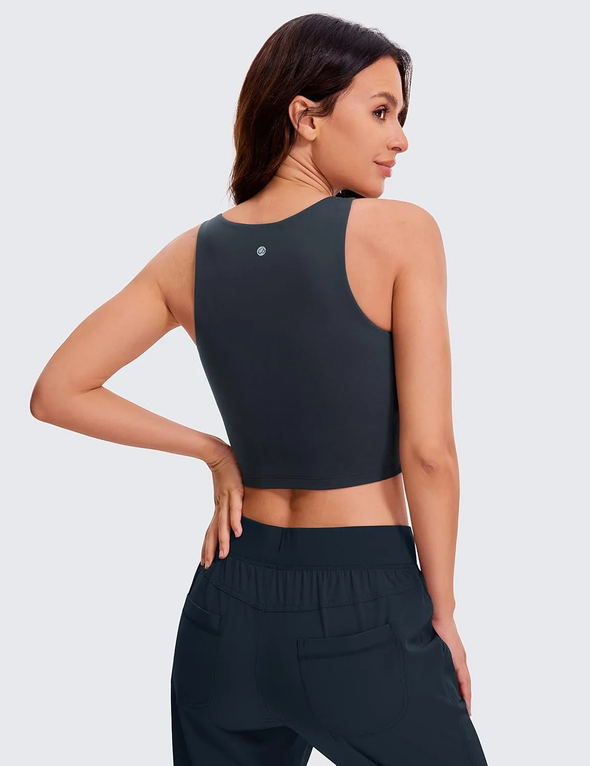 CRZ YOGA Womens Butterluxe Double Lined Cropped Tops High Neck Racerback Tanks Sleeveless Casual Workout Crop Shirts