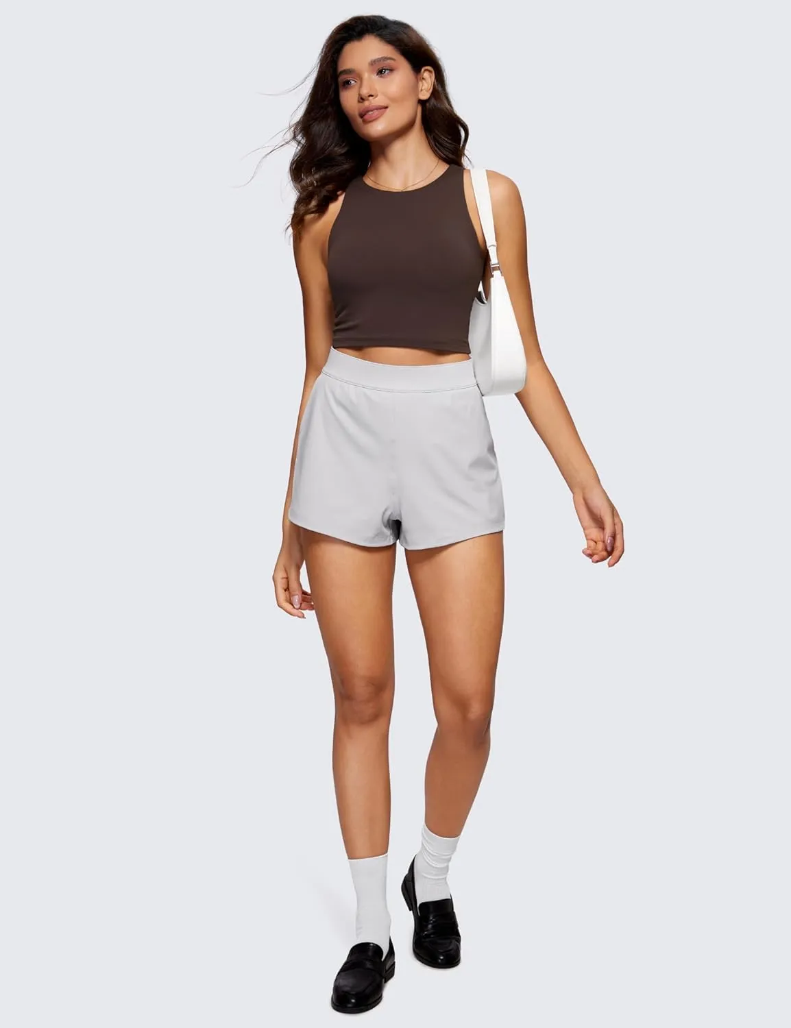CRZ YOGA Womens Butterluxe Double Lined Cropped Tops High Neck Racerback Tanks Sleeveless Casual Workout Crop Shirts