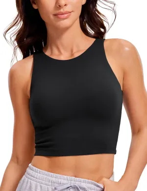 CRZ YOGA Womens Butterluxe Double Lined Cropped Tops High Neck Racerback Tanks Sleeveless Casual Workout Crop Shirts