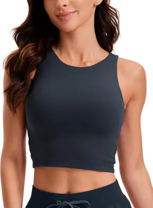 CRZ YOGA Womens Butterluxe Double Lined Cropped Tops High Neck Racerback Tanks Sleeveless Casual Workout Crop Shirts