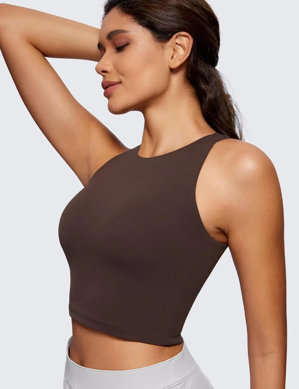 CRZ YOGA Womens Butterluxe Double Lined Cropped Tops High Neck Racerback Tanks Sleeveless Casual Workout Crop Shirts