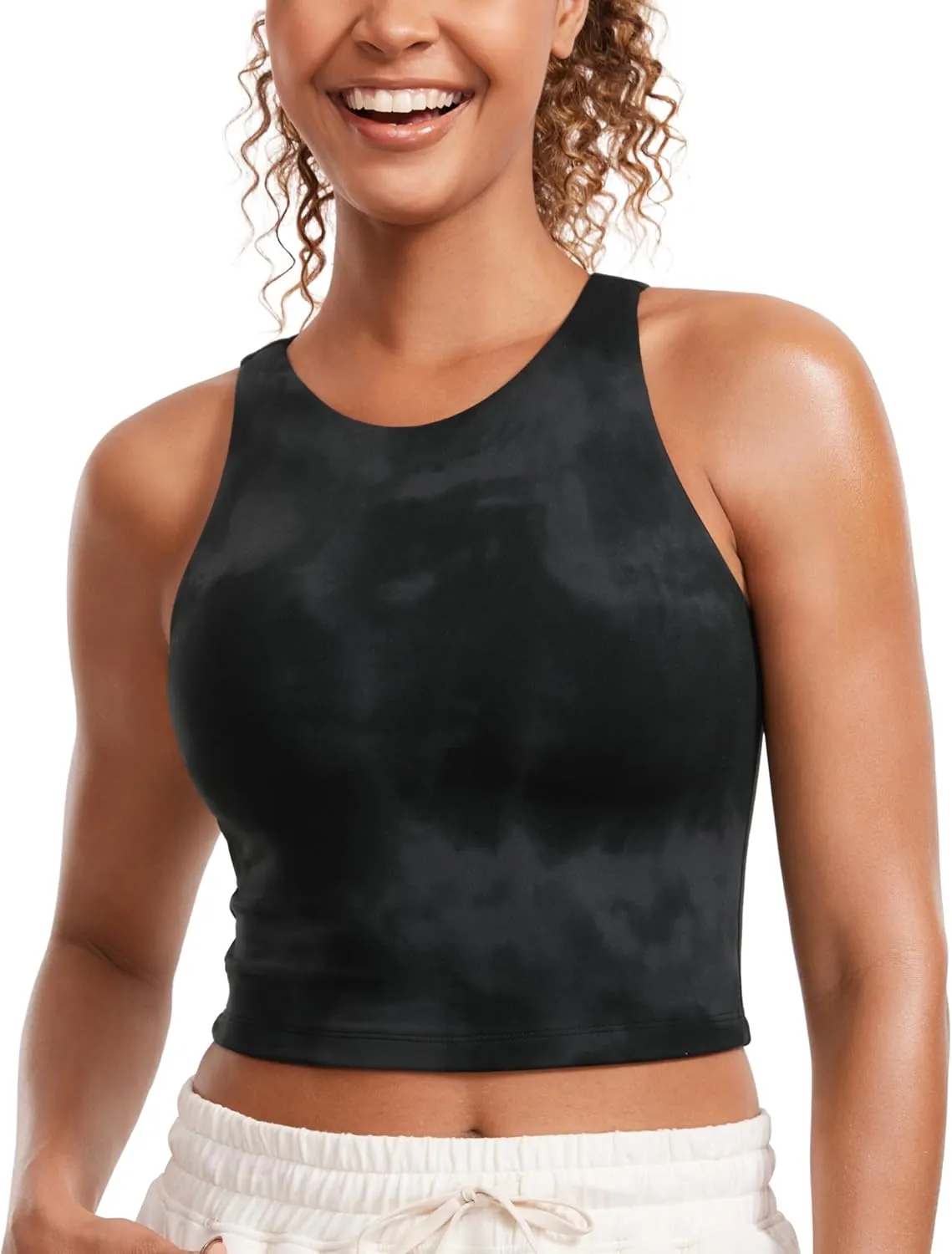 CRZ YOGA Womens Butterluxe Double Lined Cropped Tops High Neck Racerback Tanks Sleeveless Casual Workout Crop Shirts