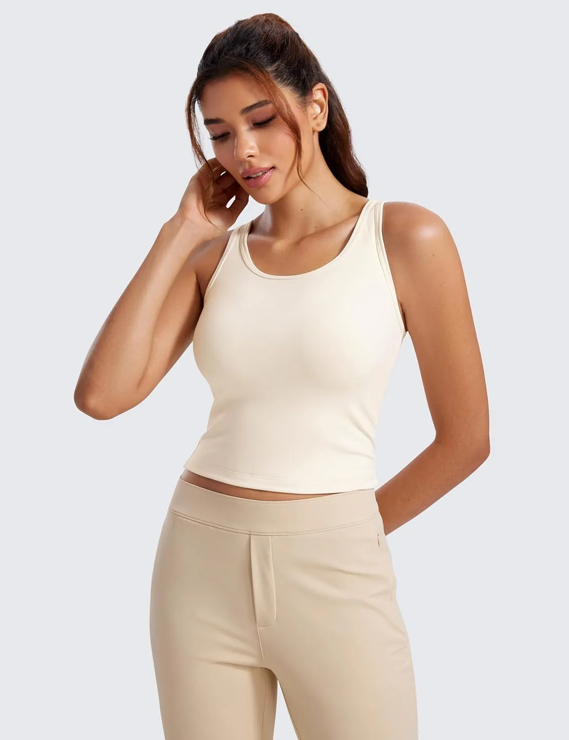 CRZ YOGA Womens Butterluxe Double Lined Workout Tank Tops Scoop Neck Racerback Cropped Casual Sleeveless Shirt