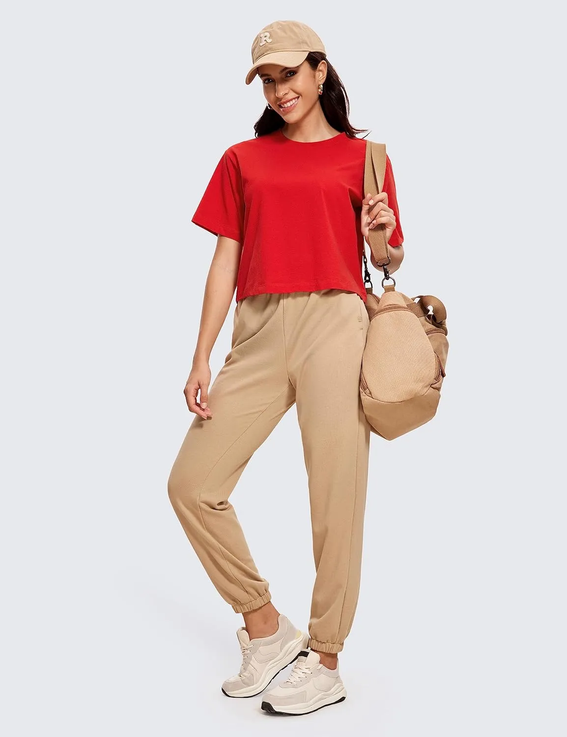 CRZ YOGA Womens Loose Fit Cotton Polyester Short Sleeve Shirts Crop Tops Casual Workout T-Shirts