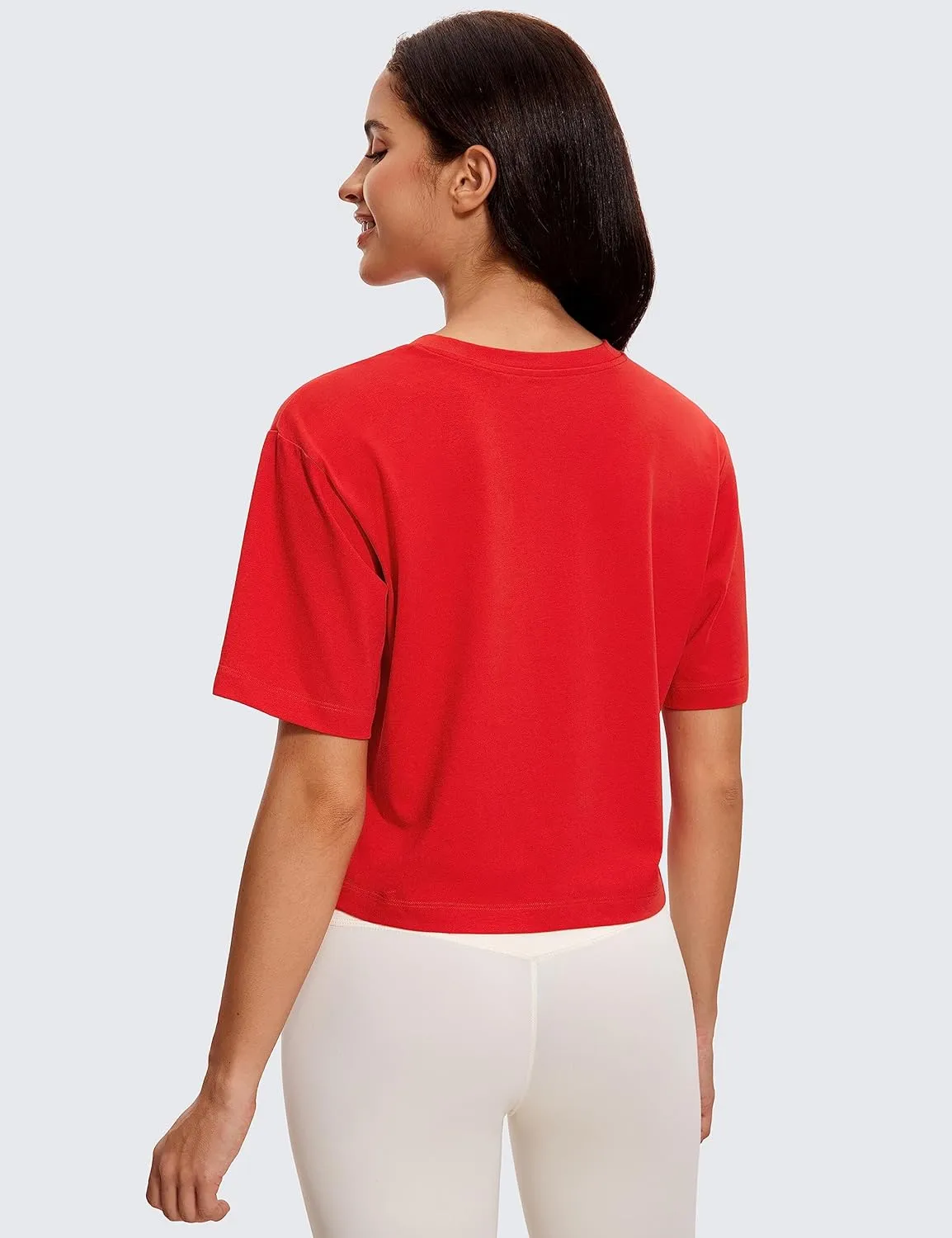 CRZ YOGA Womens Loose Fit Cotton Polyester Short Sleeve Shirts Crop Tops Casual Workout T-Shirts