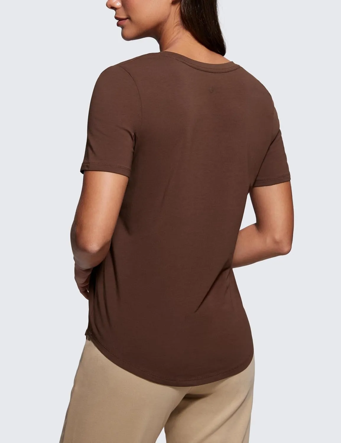 CRZ YOGA Womens Pima Cotton V Neck T-Shirt Short Sleeve Casual Workout Shirts Soft Summer Basic Tee Tops