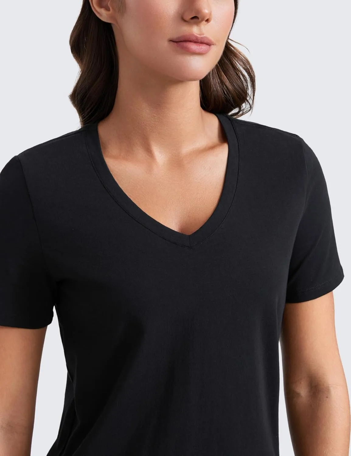CRZ YOGA Womens Pima Cotton V Neck T-Shirt Short Sleeve Casual Workout Shirts Soft Summer Basic Tee Tops
