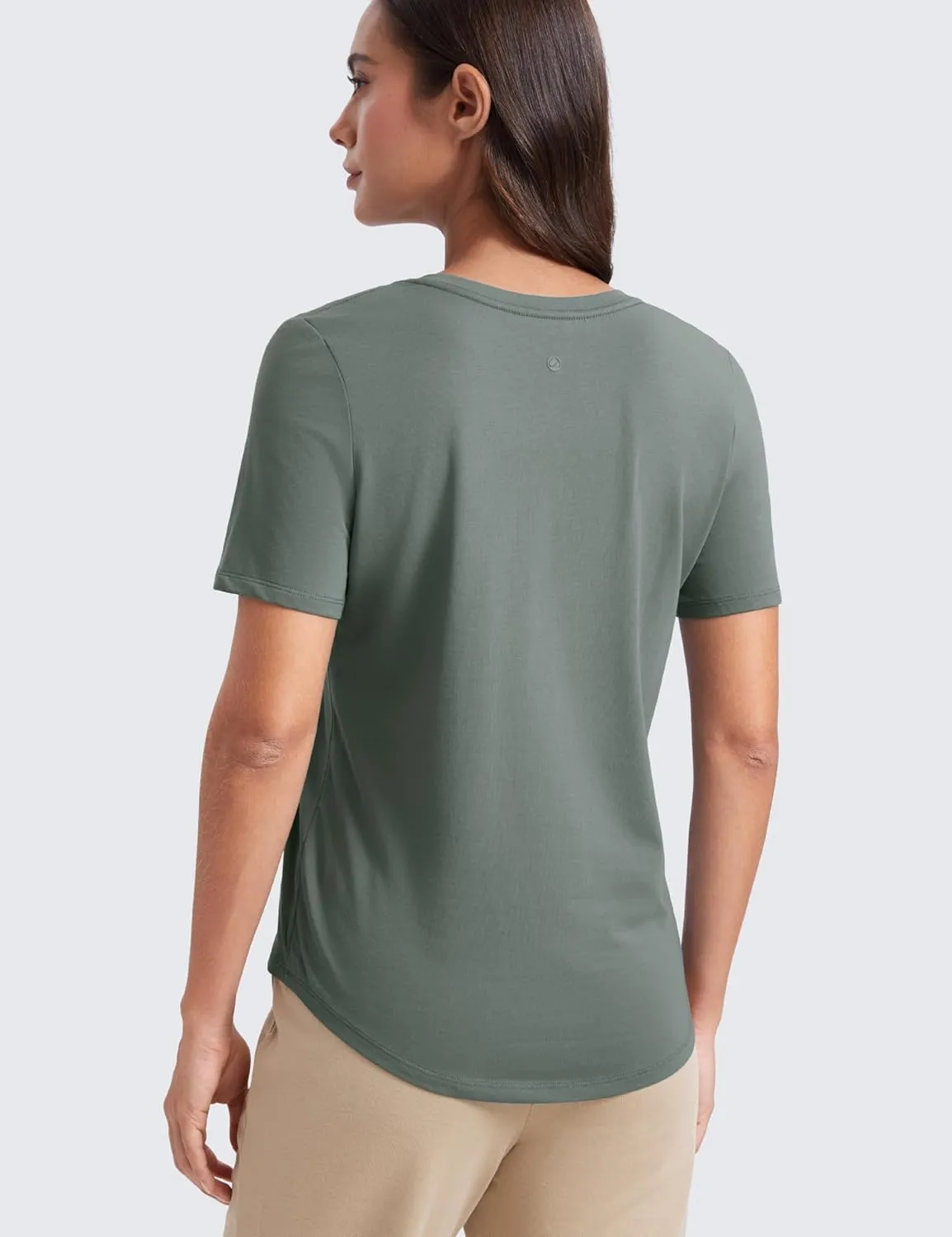 CRZ YOGA Womens Pima Cotton V Neck T-Shirt Short Sleeve Casual Workout Shirts Soft Summer Basic Tee Tops