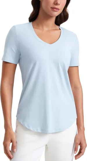 CRZ YOGA Womens Pima Cotton V Neck T-Shirt Short Sleeve Casual Workout Shirts Soft Summer Basic Tee Tops
