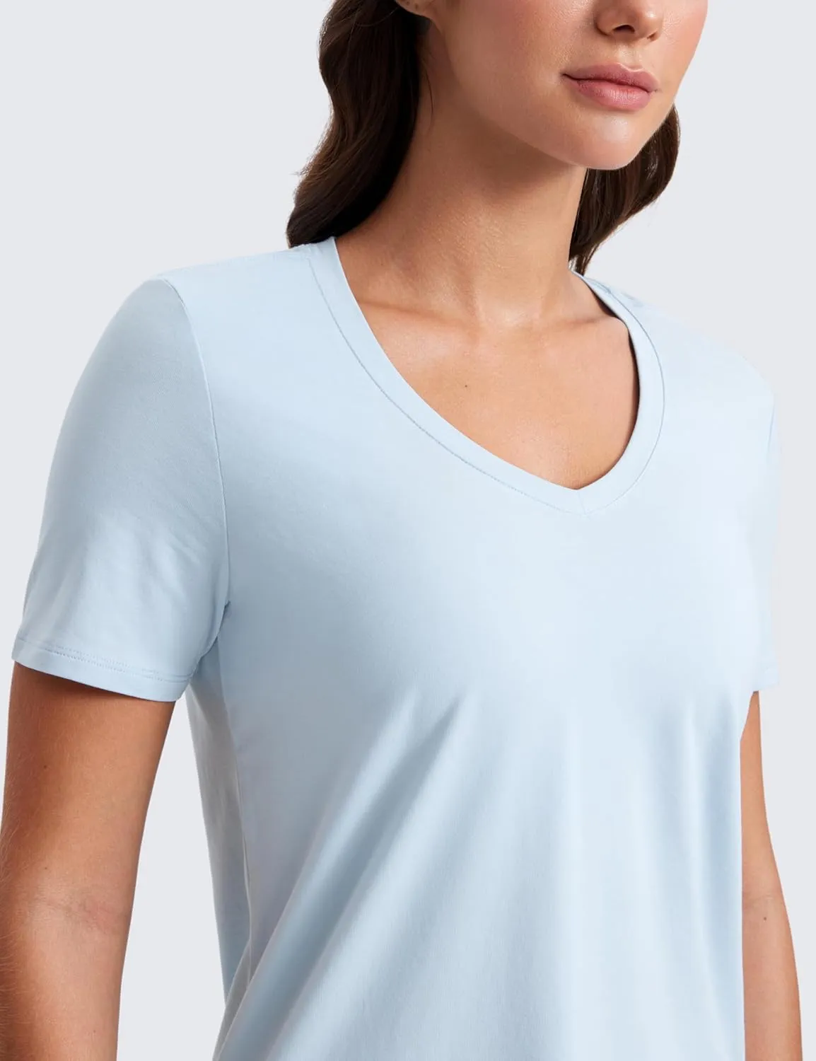 CRZ YOGA Womens Pima Cotton V Neck T-Shirt Short Sleeve Casual Workout Shirts Soft Summer Basic Tee Tops