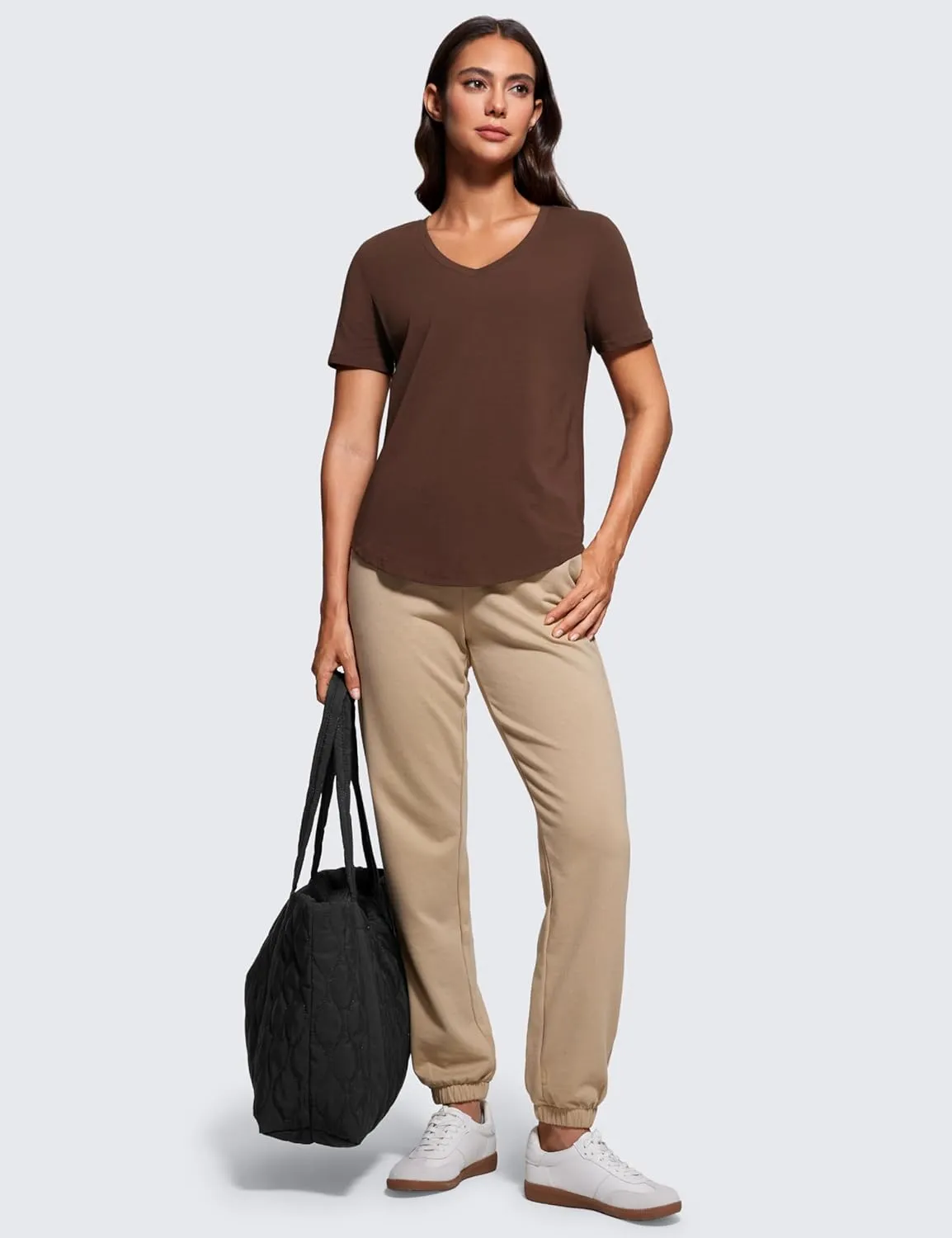 CRZ YOGA Womens Pima Cotton V Neck T-Shirt Short Sleeve Casual Workout Shirts Soft Summer Basic Tee Tops