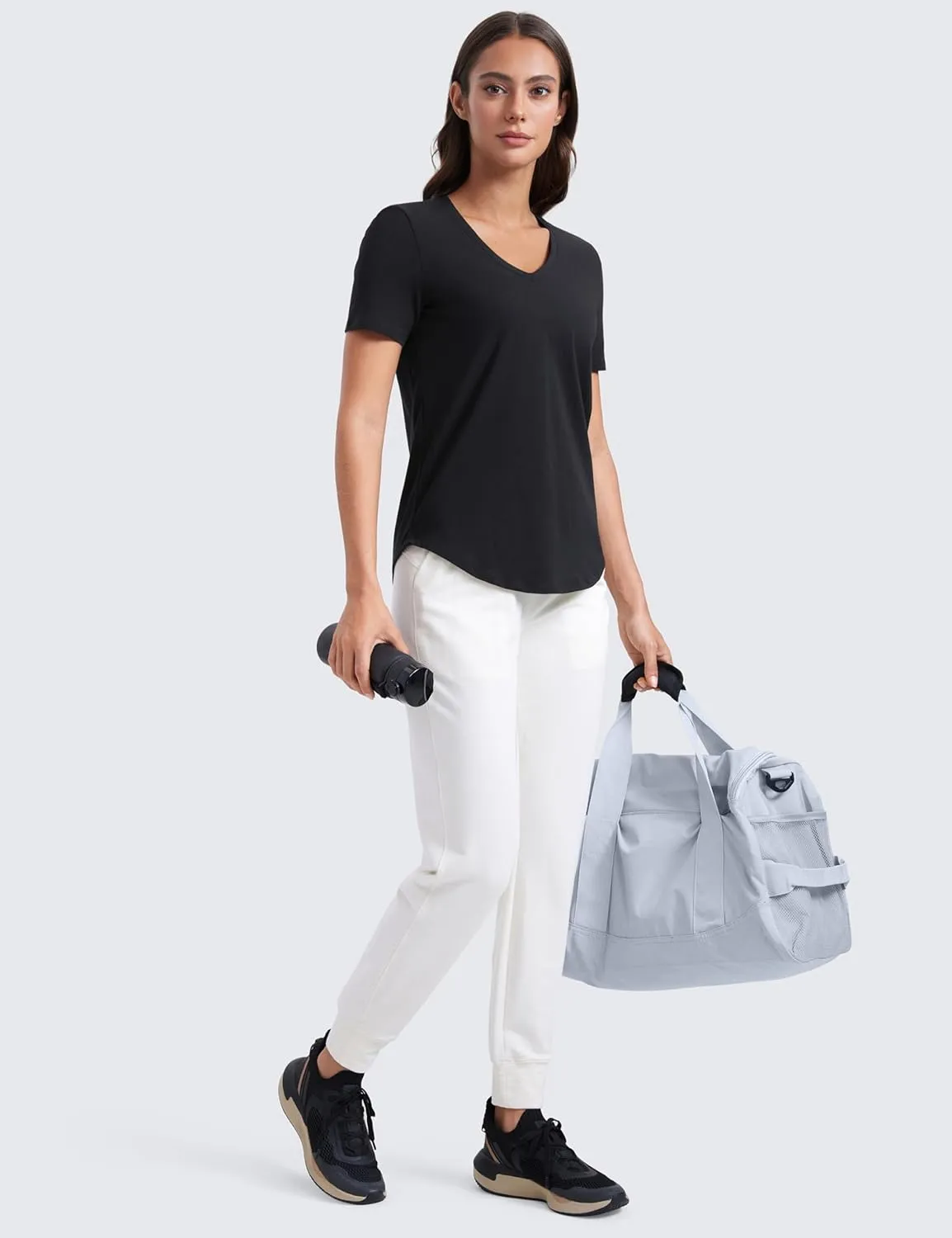 CRZ YOGA Womens Pima Cotton V Neck T-Shirt Short Sleeve Casual Workout Shirts Soft Summer Basic Tee Tops