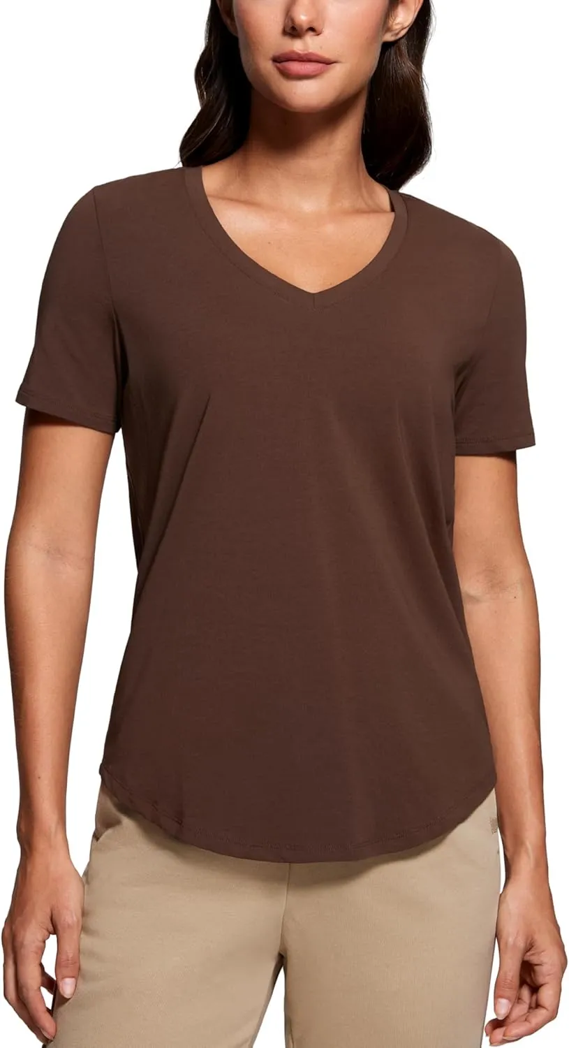 CRZ YOGA Womens Pima Cotton V Neck T-Shirt Short Sleeve Casual Workout Shirts Soft Summer Basic Tee Tops
