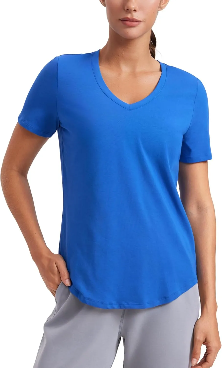 CRZ YOGA Womens Pima Cotton V Neck T-Shirt Short Sleeve Casual Workout Shirts Soft Summer Basic Tee Tops