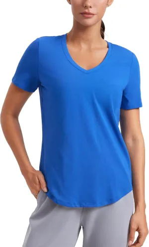 CRZ YOGA Womens Pima Cotton V Neck T-Shirt Short Sleeve Casual Workout Shirts Soft Summer Basic Tee Tops