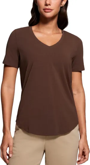 CRZ YOGA Womens Pima Cotton V Neck T-Shirt Short Sleeve Casual Workout Shirts Soft Summer Basic Tee Tops
