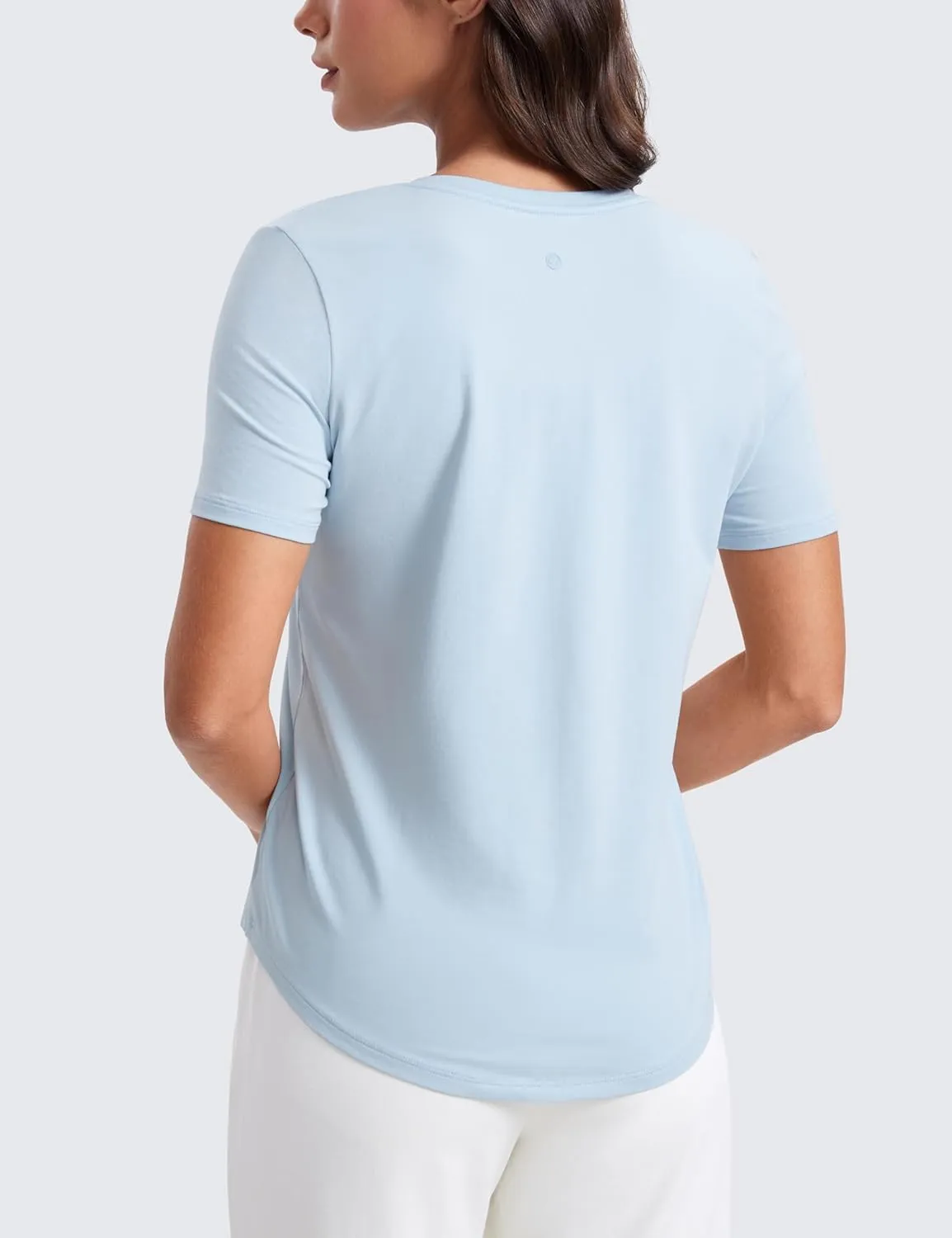 CRZ YOGA Womens Pima Cotton V Neck T-Shirt Short Sleeve Casual Workout Shirts Soft Summer Basic Tee Tops