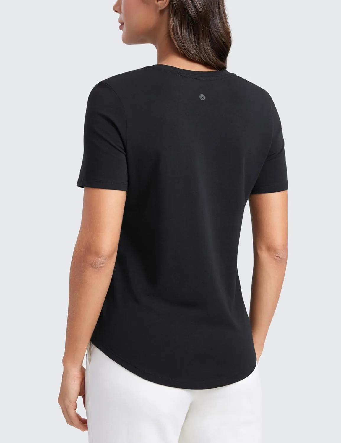 CRZ YOGA Womens Pima Cotton V Neck T-Shirt Short Sleeve Casual Workout Shirts Soft Summer Basic Tee Tops