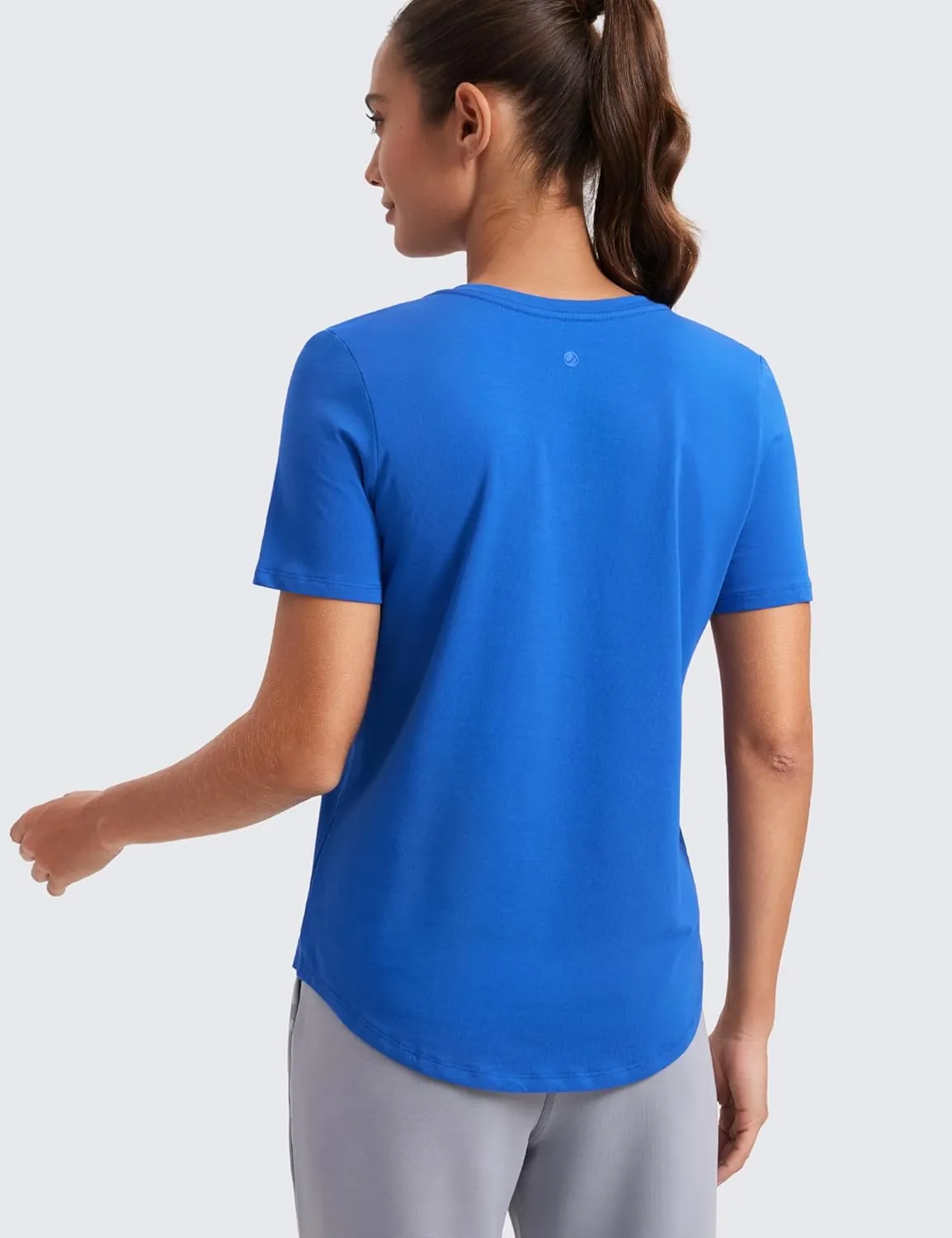 CRZ YOGA Womens Pima Cotton V Neck T-Shirt Short Sleeve Casual Workout Shirts Soft Summer Basic Tee Tops