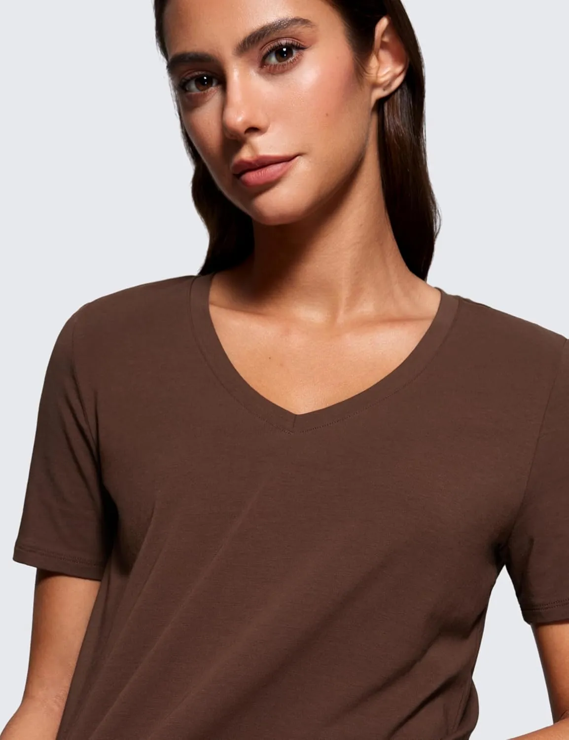 CRZ YOGA Womens Pima Cotton V Neck T-Shirt Short Sleeve Casual Workout Shirts Soft Summer Basic Tee Tops