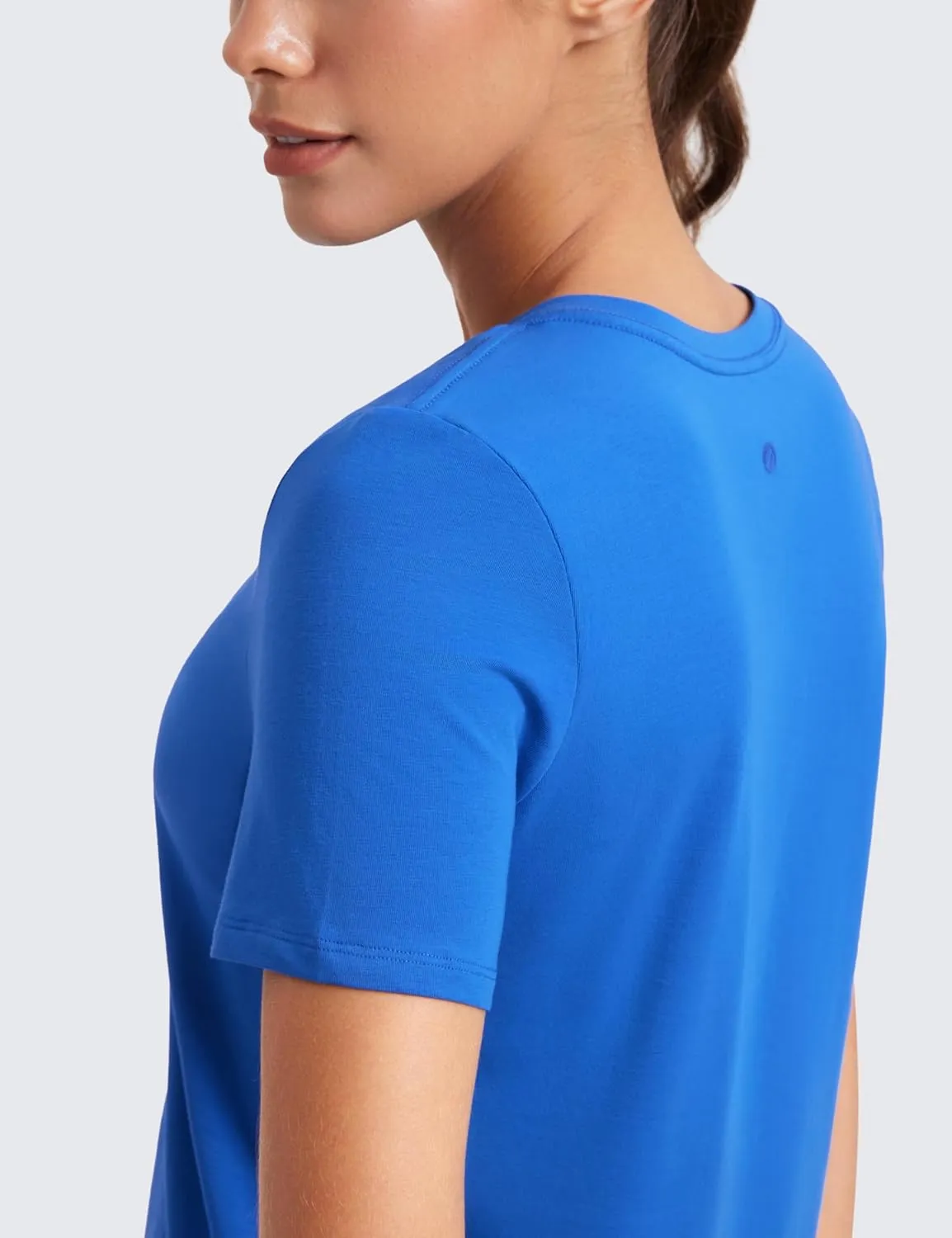 CRZ YOGA Womens Pima Cotton V Neck T-Shirt Short Sleeve Casual Workout Shirts Soft Summer Basic Tee Tops