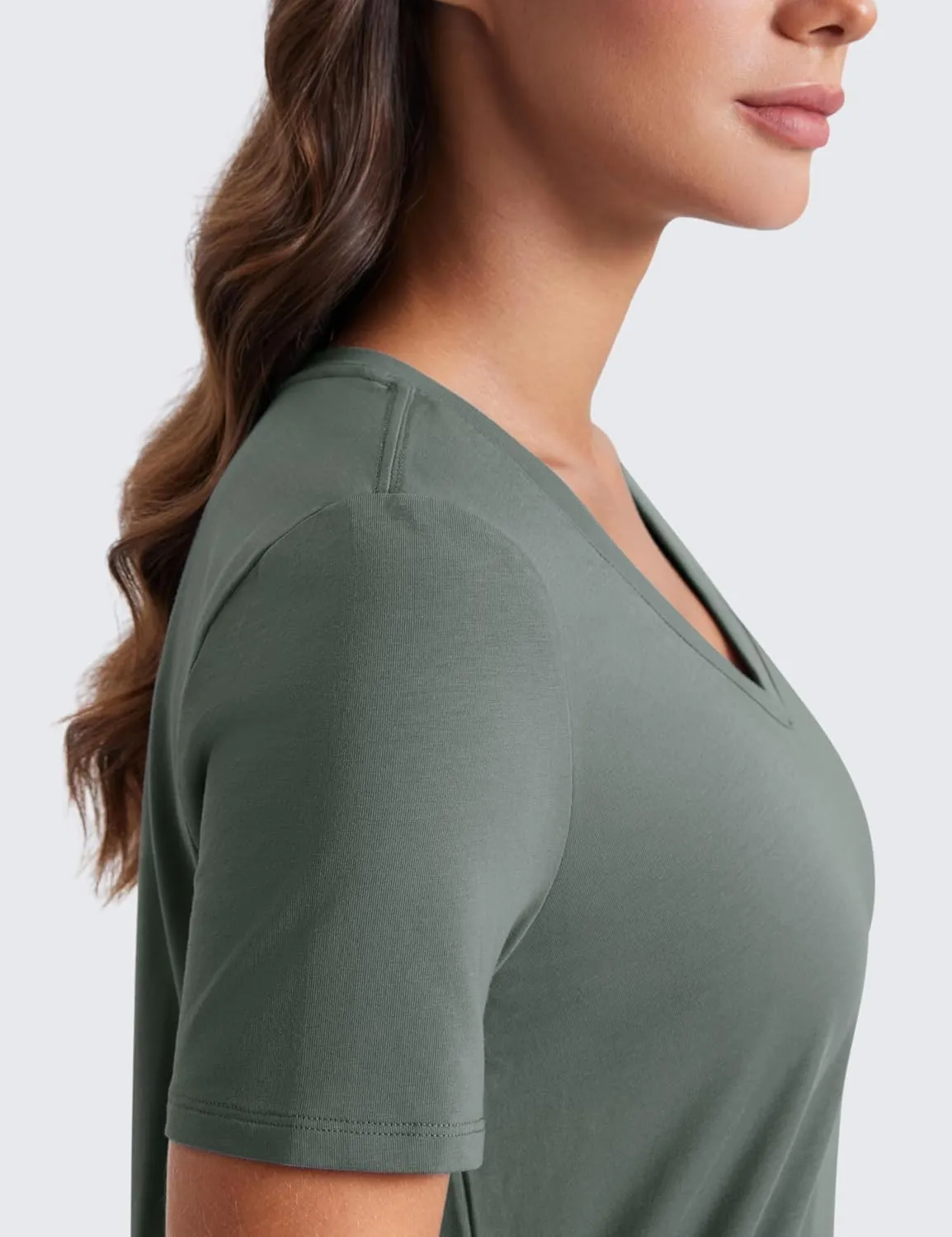 CRZ YOGA Womens Pima Cotton V Neck T-Shirt Short Sleeve Casual Workout Shirts Soft Summer Basic Tee Tops