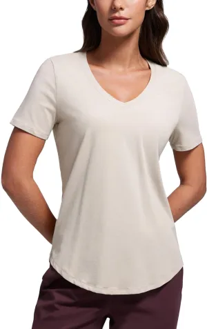 CRZ YOGA Womens Pima Cotton V Neck T-Shirt Short Sleeve Casual Workout Shirts Soft Summer Basic Tee Tops