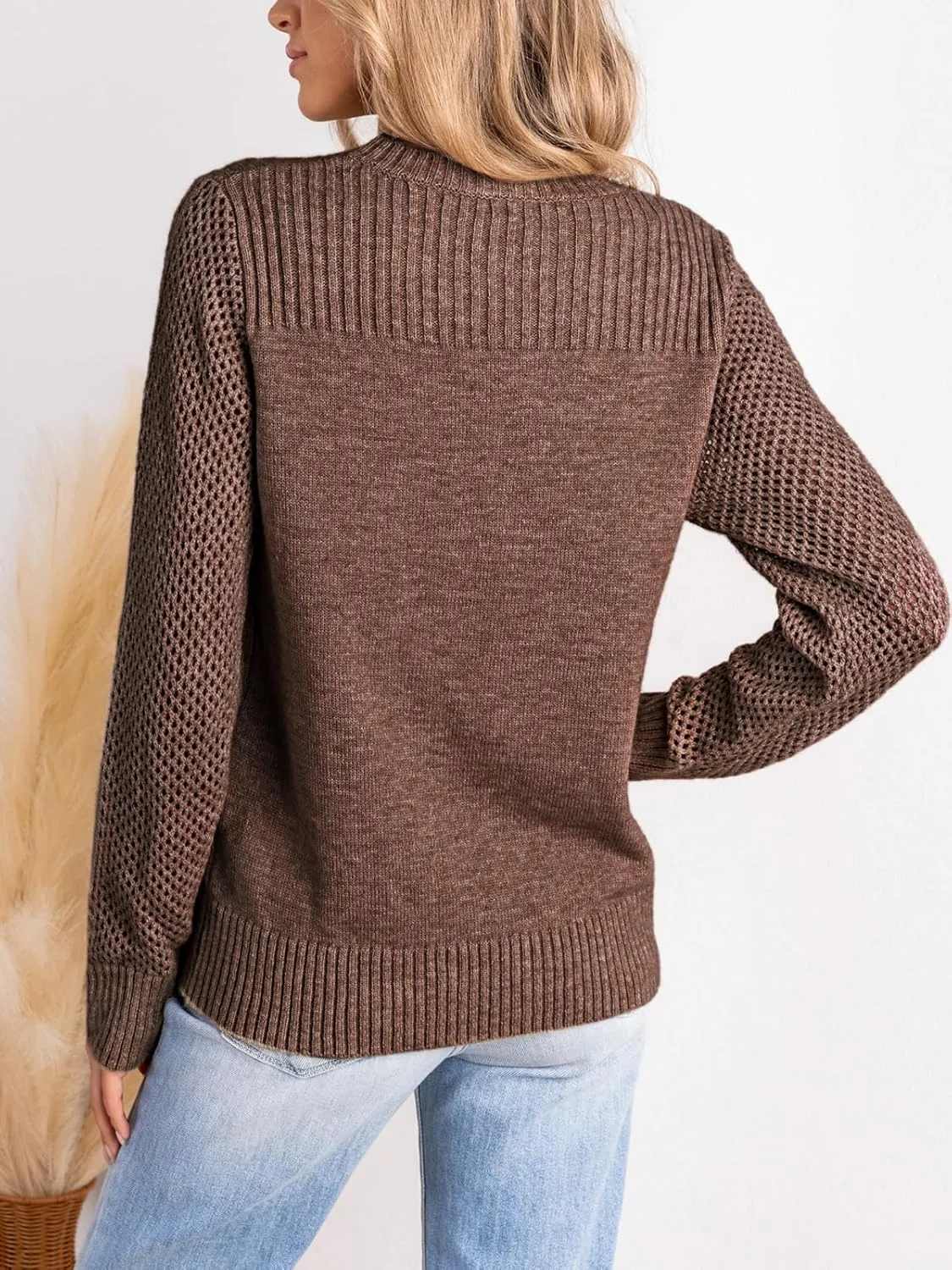 CUPSHE Women's Long Sleeve Sweaters Crew Neck 2024 Fall Knit Pullover Sweater