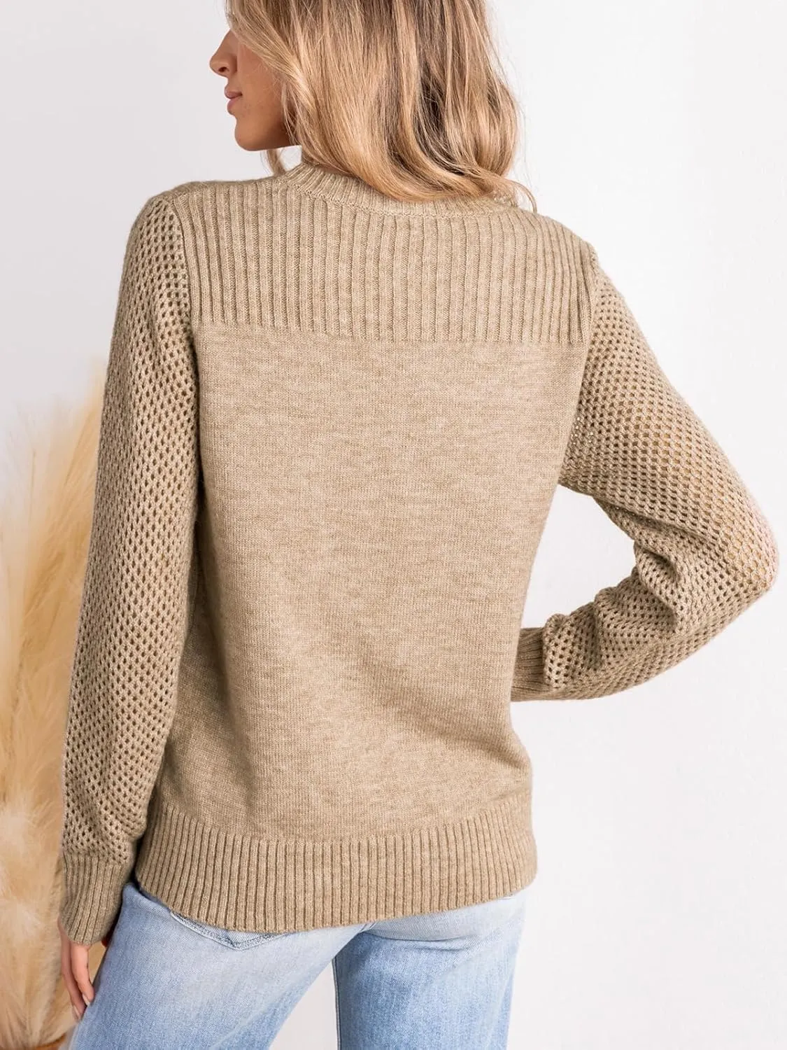 CUPSHE Women's Long Sleeve Sweaters Crew Neck 2024 Fall Knit Pullover Sweater