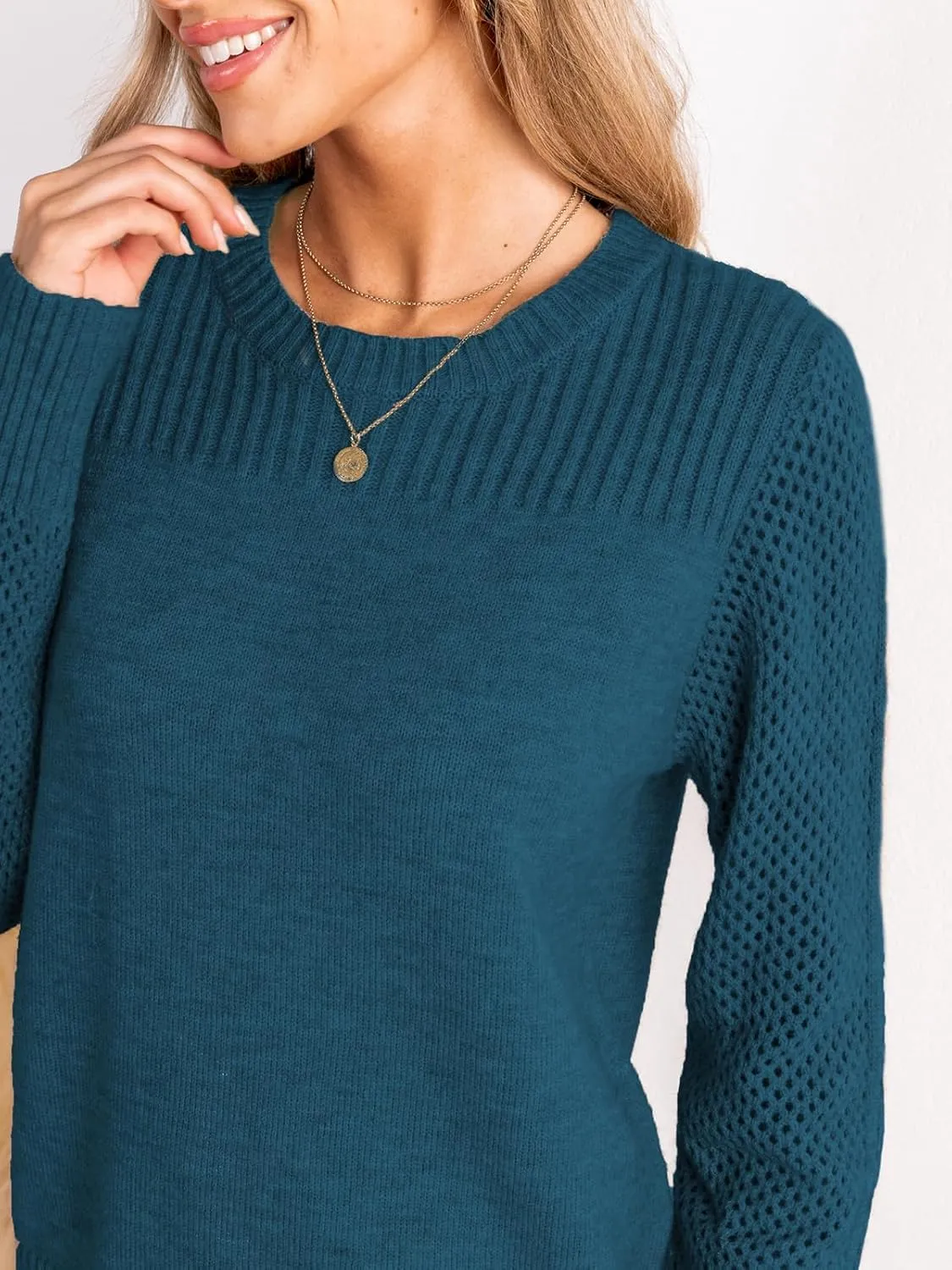 CUPSHE Women's Long Sleeve Sweaters Crew Neck 2024 Fall Knit Pullover Sweater