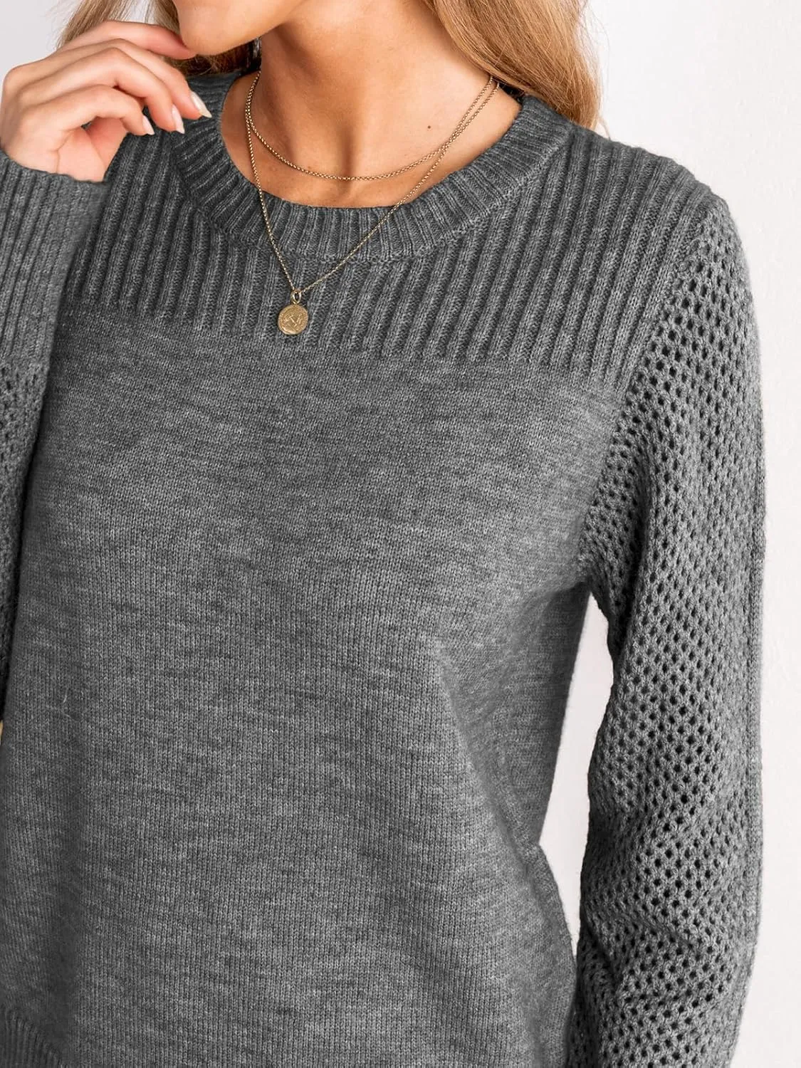 CUPSHE Women's Long Sleeve Sweaters Crew Neck 2024 Fall Knit Pullover Sweater
