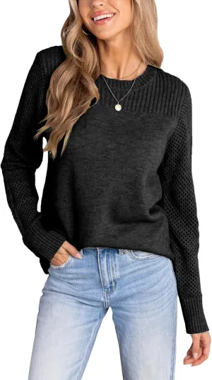 CUPSHE Women's Long Sleeve Sweaters Crew Neck 2024 Fall Knit Pullover Sweater