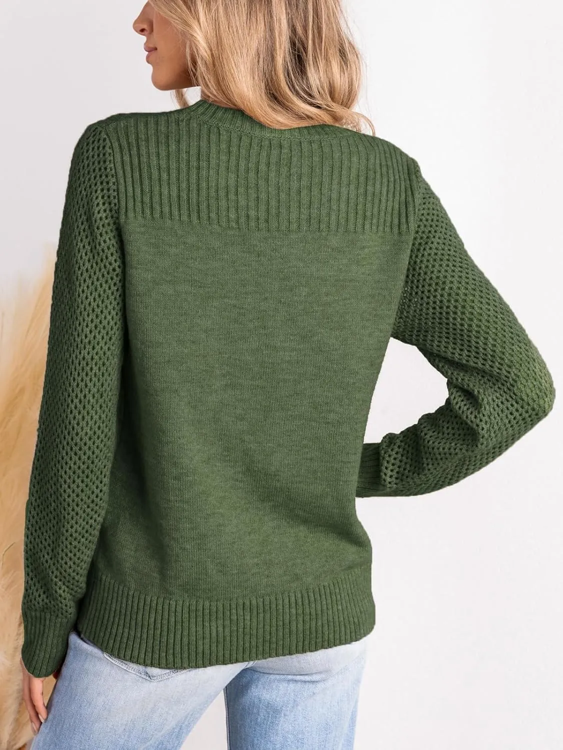 CUPSHE Women's Long Sleeve Sweaters Crew Neck 2024 Fall Knit Pullover Sweater