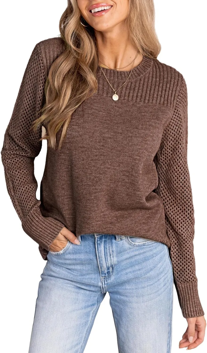 CUPSHE Women's Long Sleeve Sweaters Crew Neck 2024 Fall Knit Pullover Sweater
