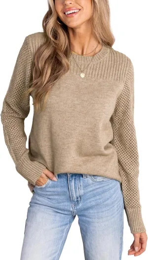 CUPSHE Women's Long Sleeve Sweaters Crew Neck 2024 Fall Knit Pullover Sweater