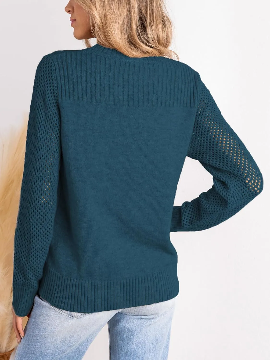 CUPSHE Women's Long Sleeve Sweaters Crew Neck 2024 Fall Knit Pullover Sweater