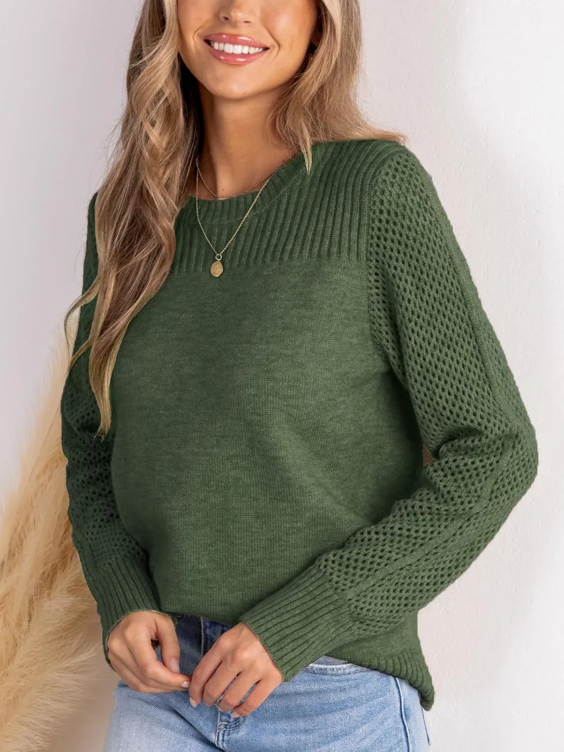 CUPSHE Women's Long Sleeve Sweaters Crew Neck 2024 Fall Knit Pullover Sweater