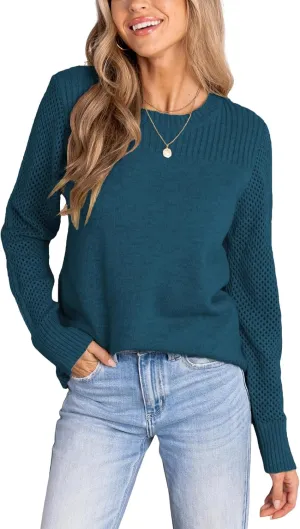 CUPSHE Women's Long Sleeve Sweaters Crew Neck 2024 Fall Knit Pullover Sweater