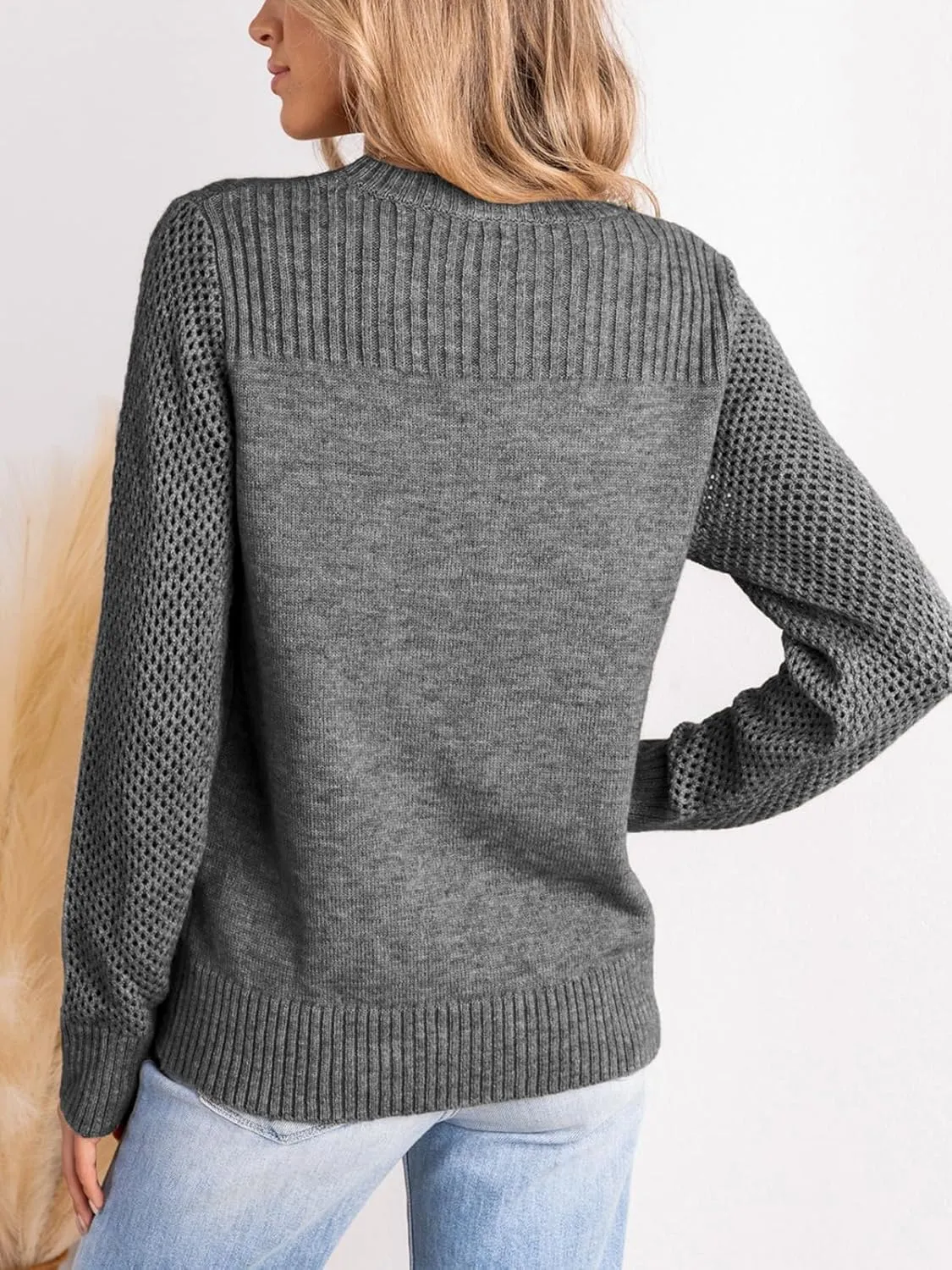 CUPSHE Women's Long Sleeve Sweaters Crew Neck 2024 Fall Knit Pullover Sweater