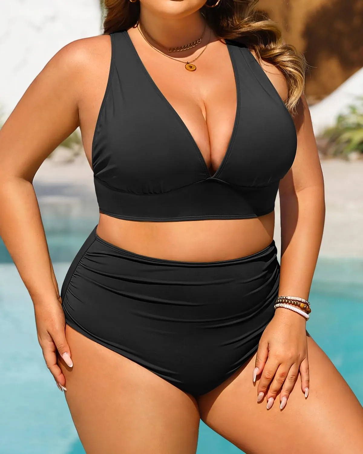 Daci Plus Size High Waisted Bikini - Two Piece Swimsuit Tummy Control Bathing Suit Sexy V Neck Swimwear 2025