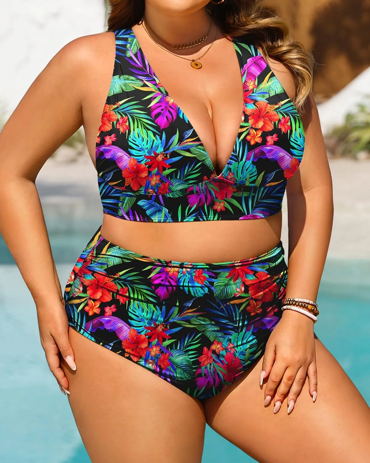 Daci Plus Size High Waisted Bikini - Two Piece Swimsuit Tummy Control Bathing Suit Sexy V Neck Swimwear 2025