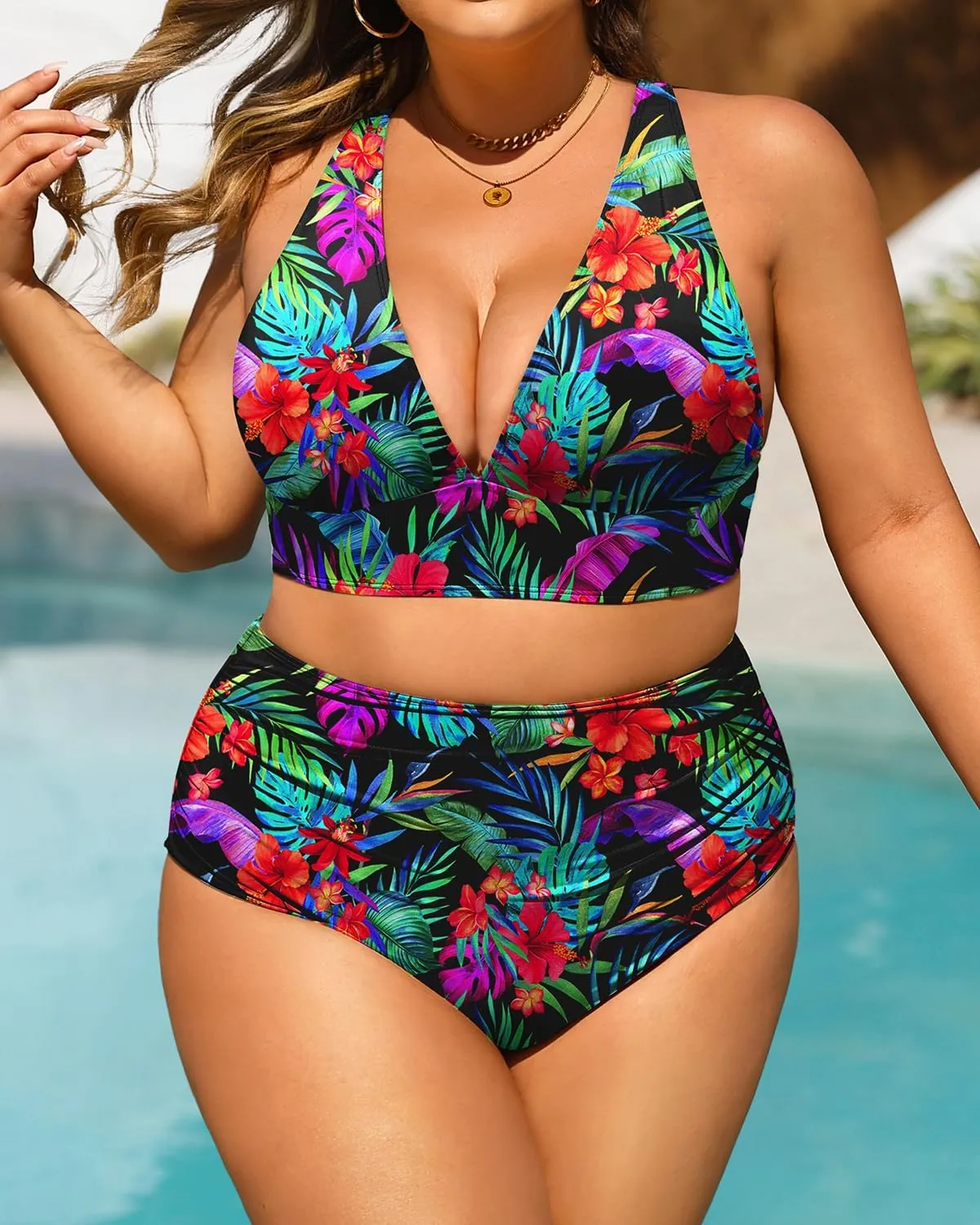 Daci Plus Size High Waisted Bikini - Two Piece Swimsuit Tummy Control Bathing Suit Sexy V Neck Swimwear 2025