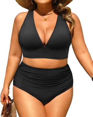 Daci Plus Size High Waisted Bikini - Two Piece Swimsuit Tummy Control Bathing Suit Sexy V Neck Swimwear 2025