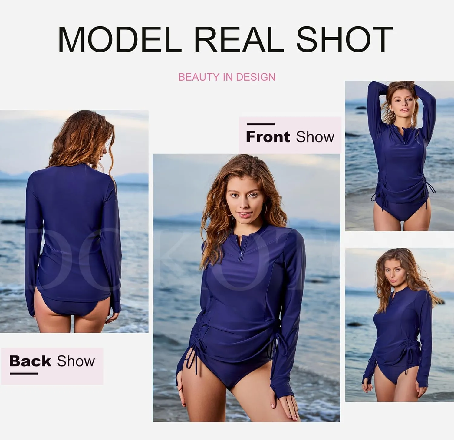 Dokotoo Womens Long Sleeve Rash Guard Swim Shirts 1/4 Zip Up Sun Protection Swimsuit Top Bathing Suit No Bottom